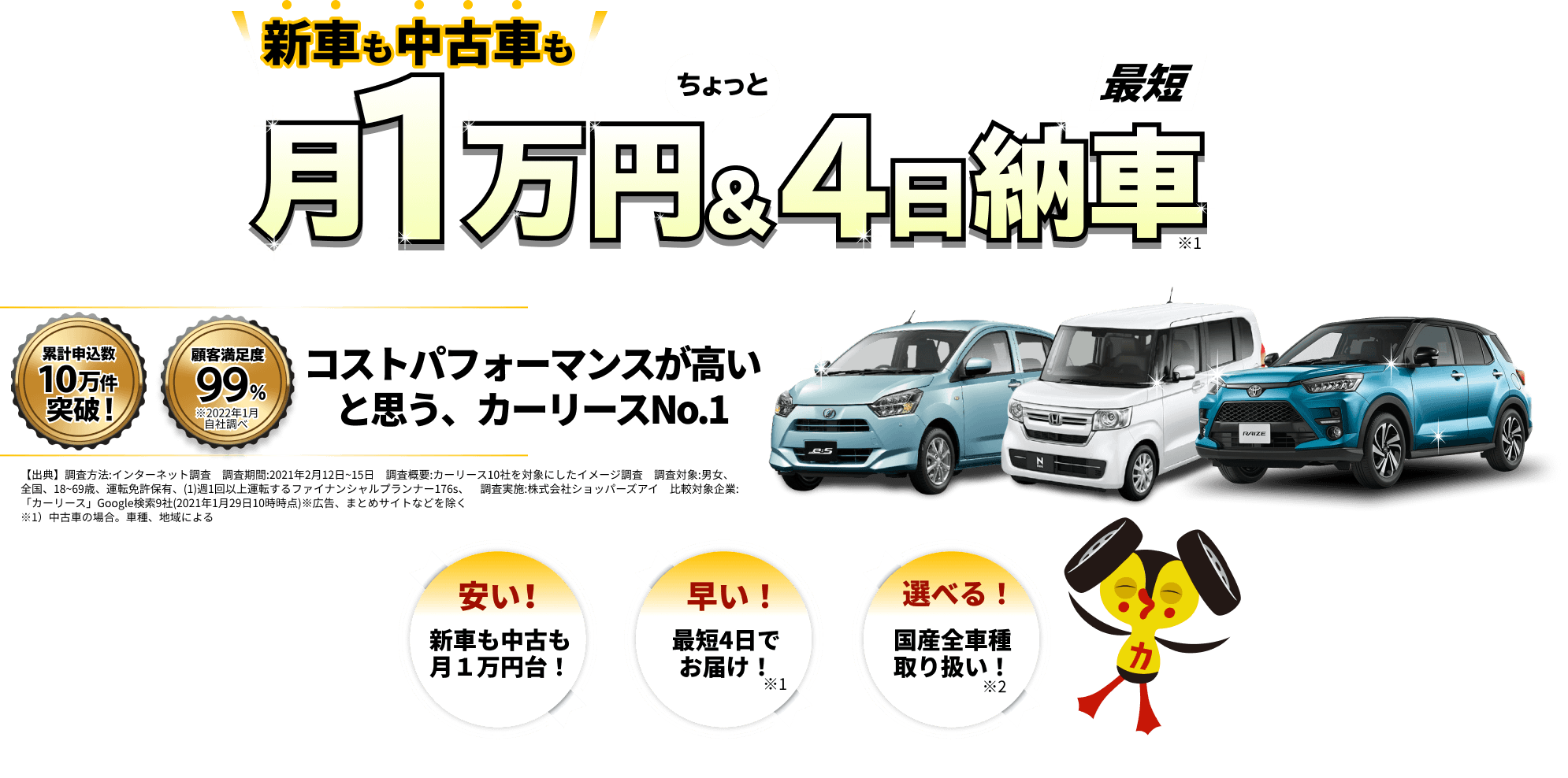定額カルモくんなら国産新車が月１万円ちょっと