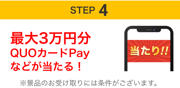 STEP4 最大3万円分QUOカードPayなどが当たる！