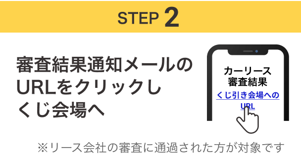 STEP2 審査結果通知メールのURLをクリックしくじ会場へ※リース会社の審査に通過された方が対象です