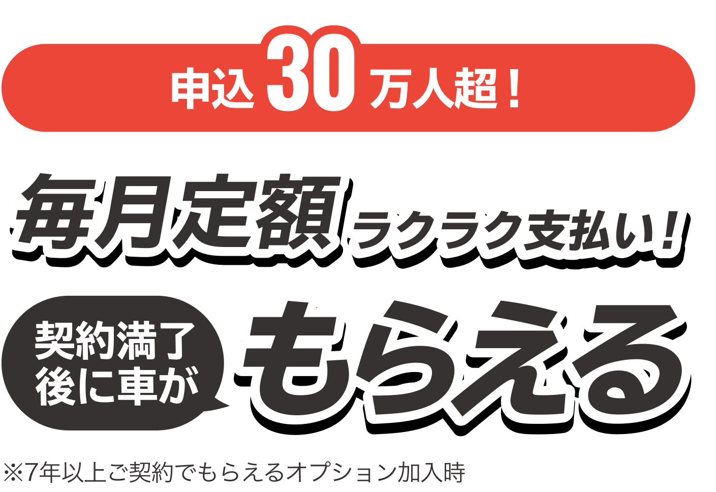毎月定額、ラクラク支払い さらに契約満了後に車がもらえる!